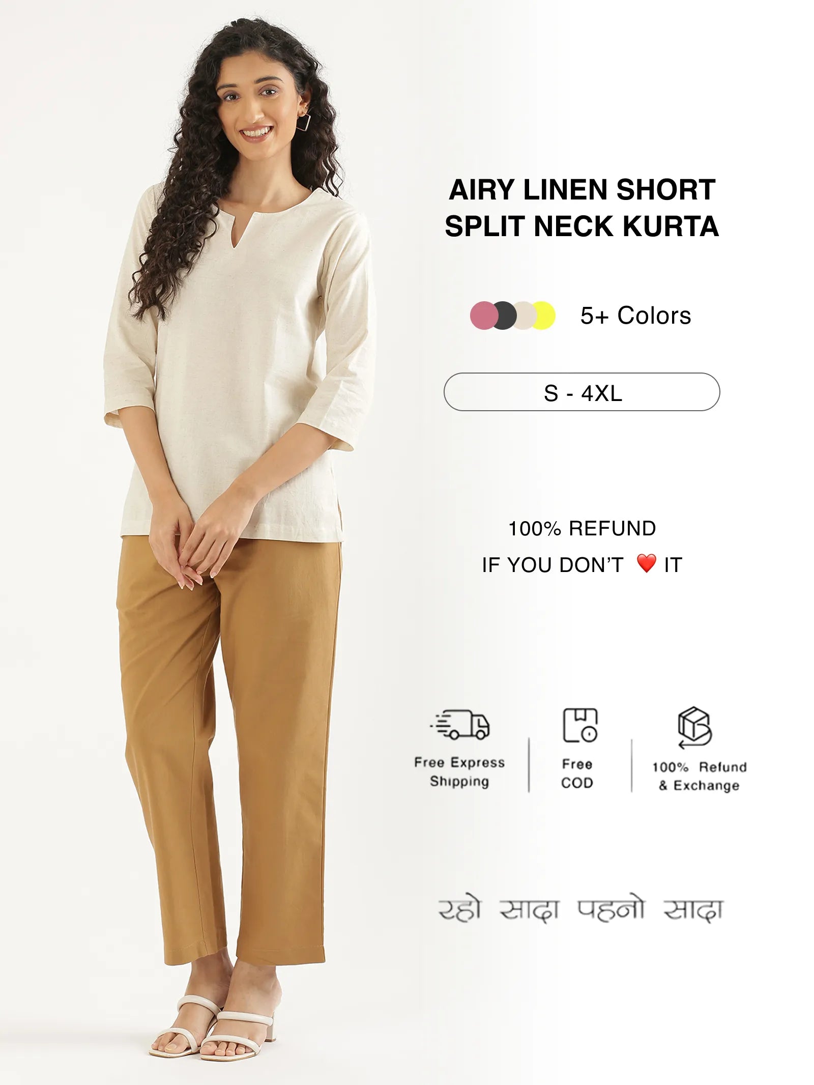 Women Airy Linen Split Neck Short Kurta