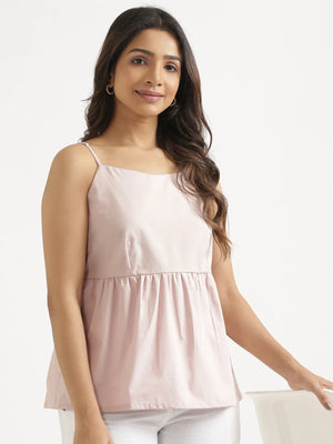 Women Mauve Pink Better Cotton Peplum Top