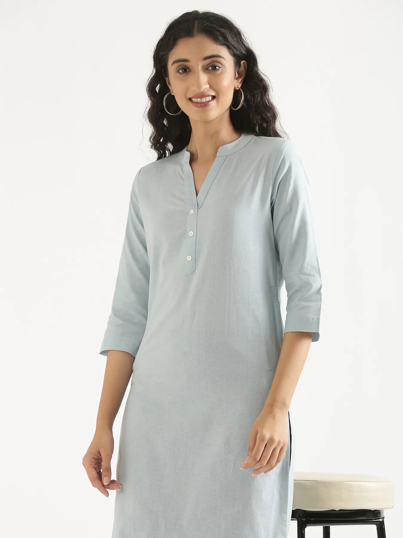 Women Sky Blue Airy Linen Long Kurta
