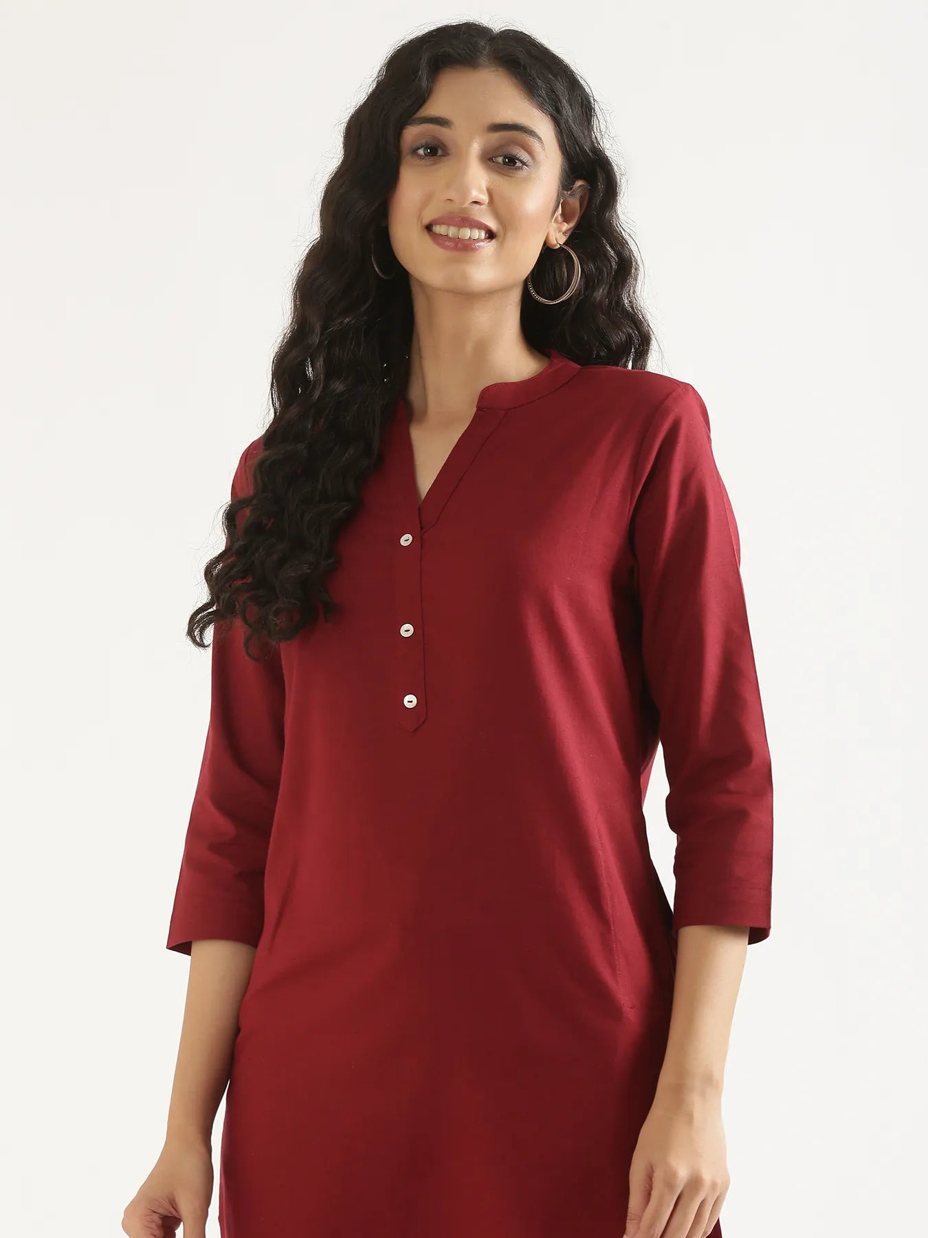 Women Maroon Airy Linen Long Kurta