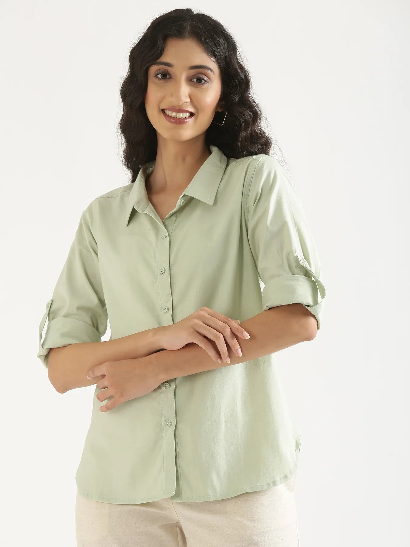 Women Mint Green Airy-Linen Shirt