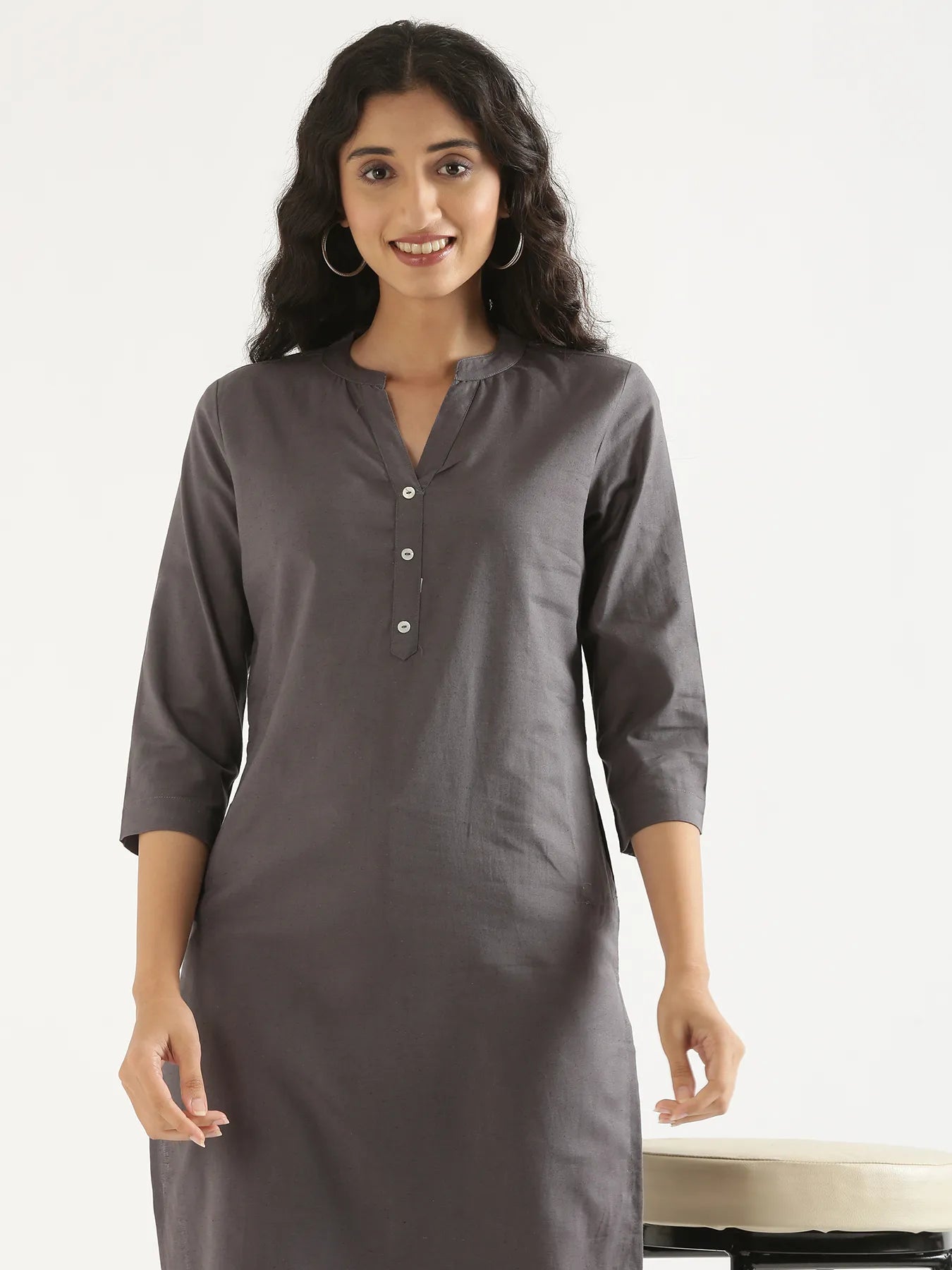 Women Slate Grey Airy Linen Long Kurta