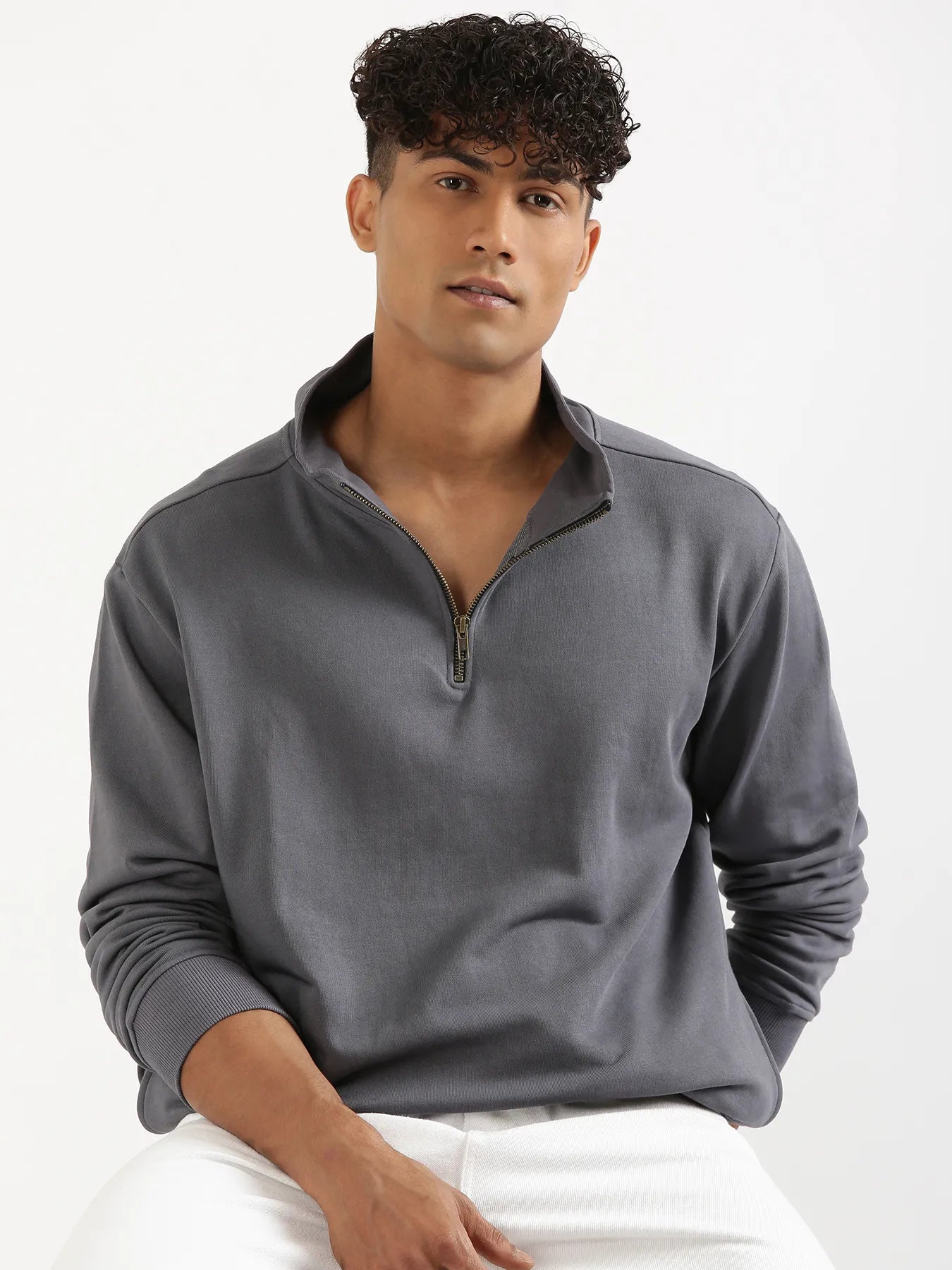 Unisex Grey Zip Neck Sweatshirt