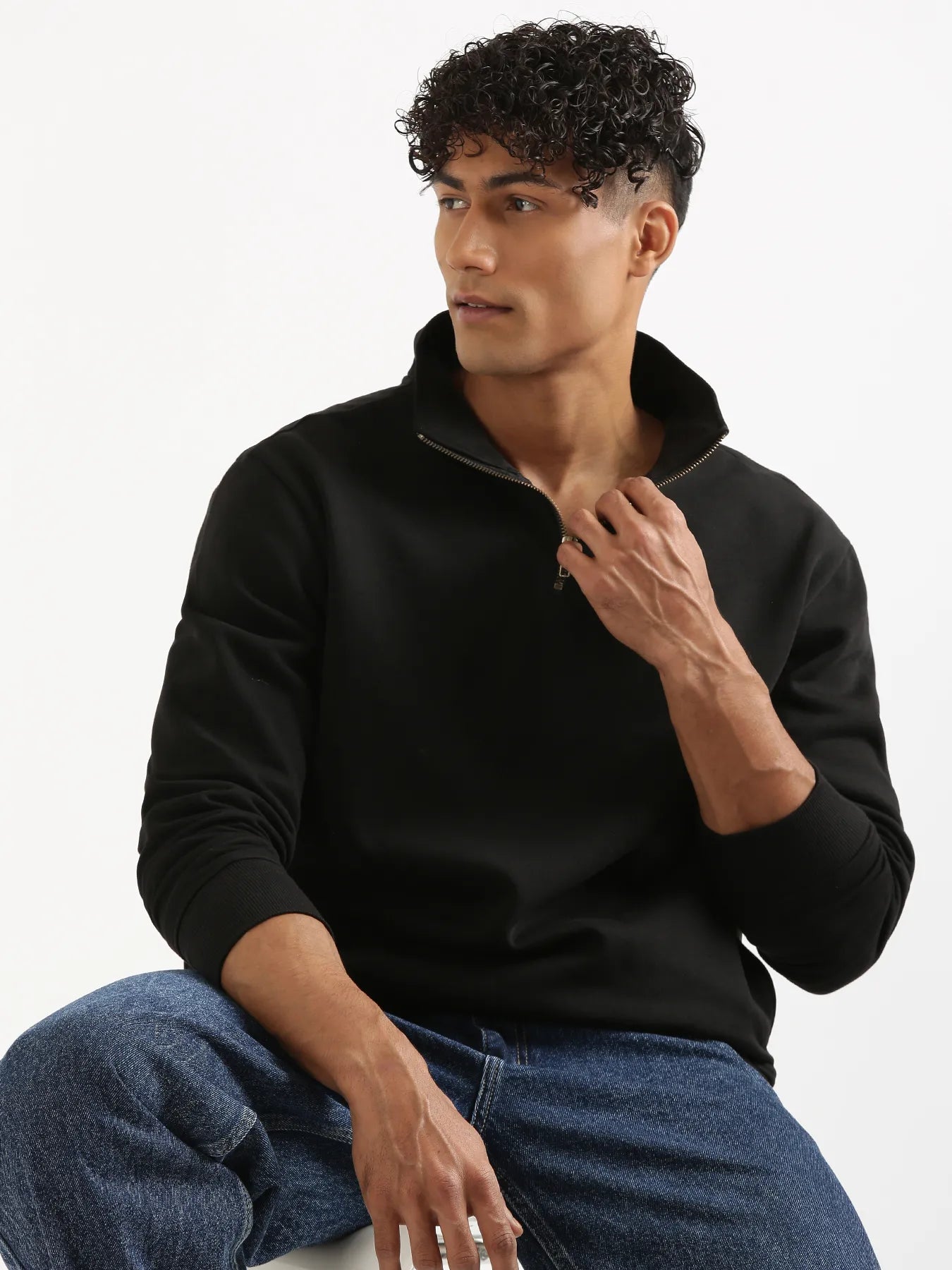 Unisex Black Zip Neck Sweatshirt