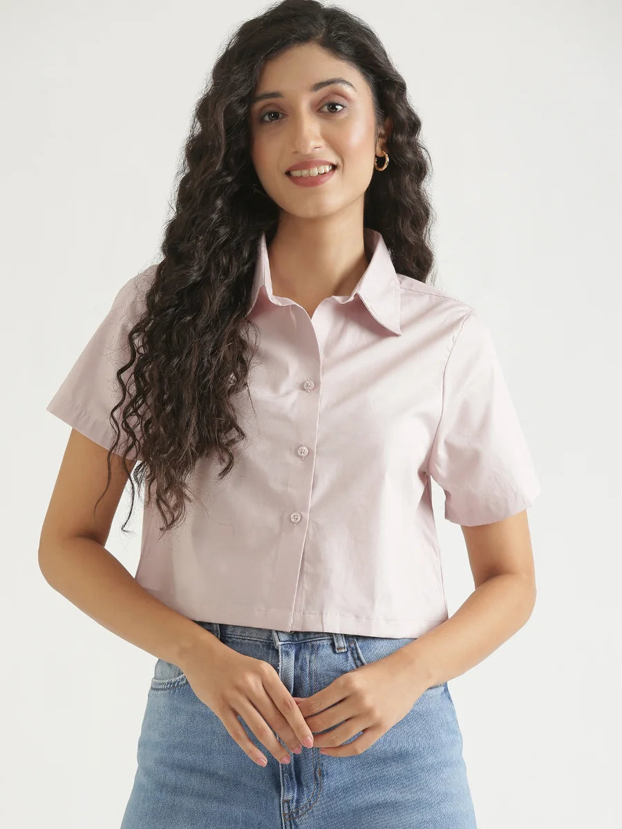 Women Mauve Pink Better Cotton Crop Shirt