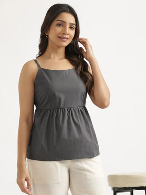 Women Dark Grey Better Cotton Peplum Top
