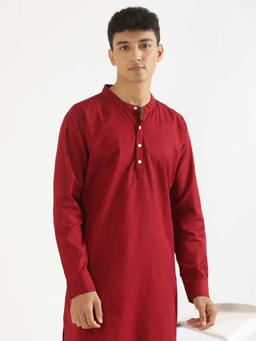 Men Maroon Airy Linen Long Kurta
