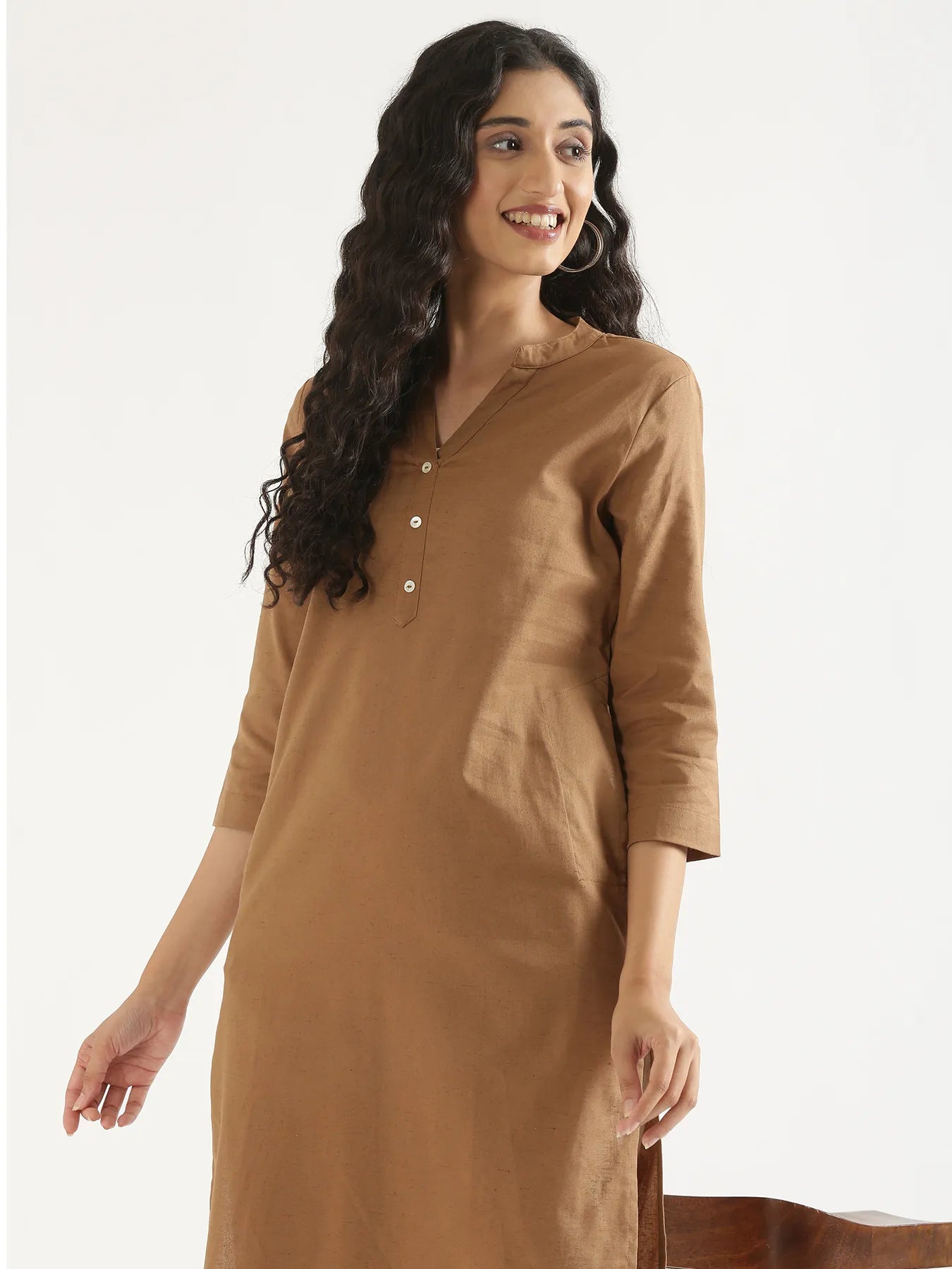 Women Coffee Brown Airy Linen Long Kurta