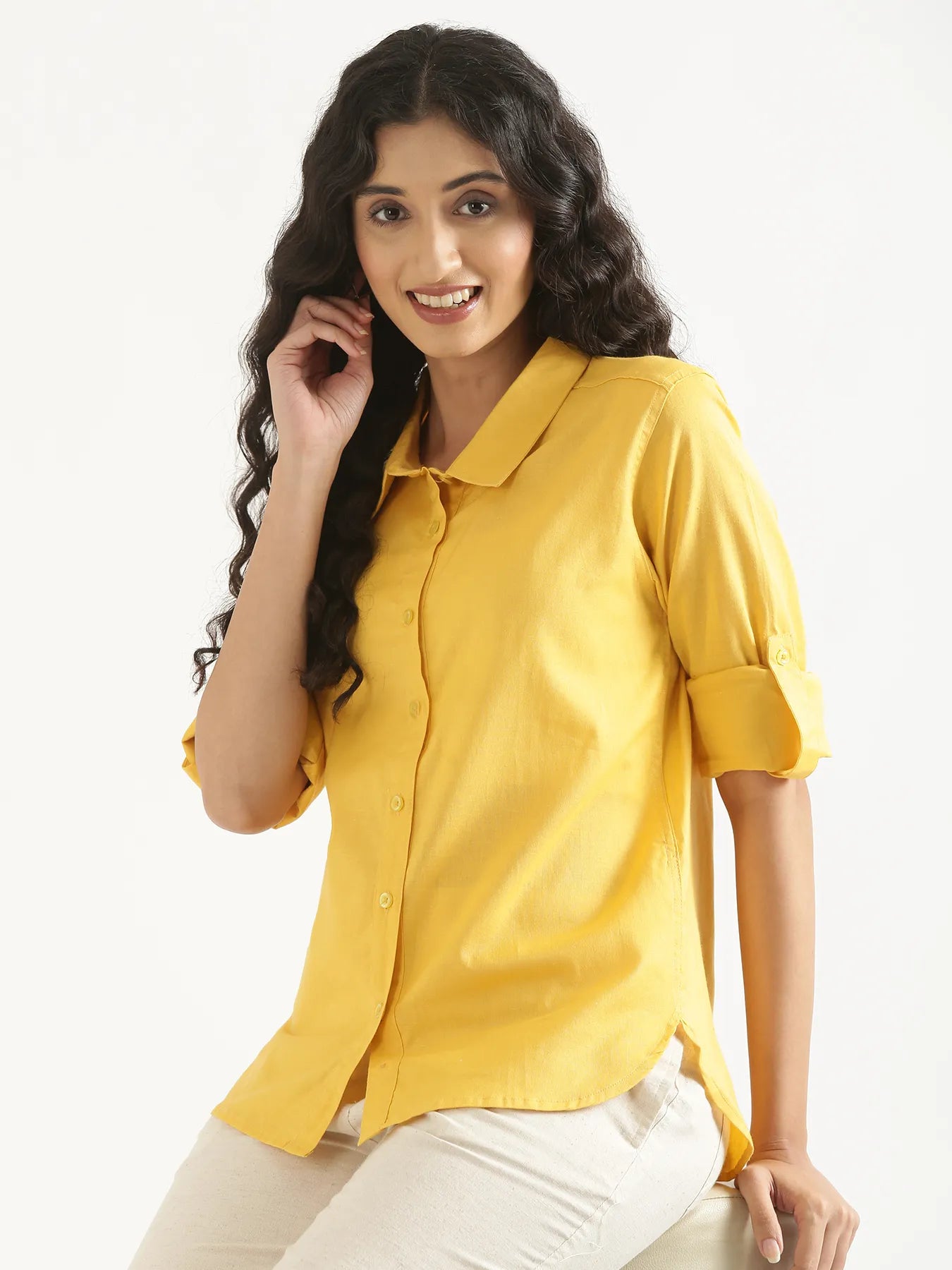 Women Yellow Airy-Linen Shirt