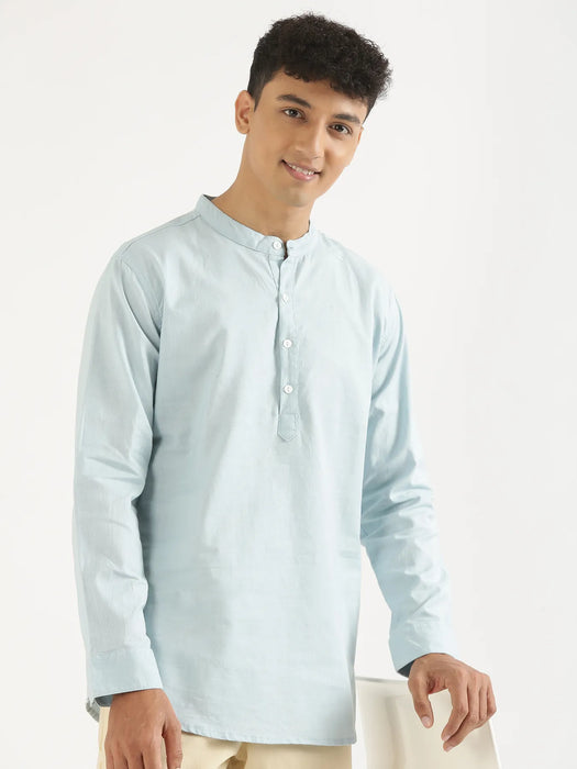 Men Sky Blue Airy Linen Short Kurta