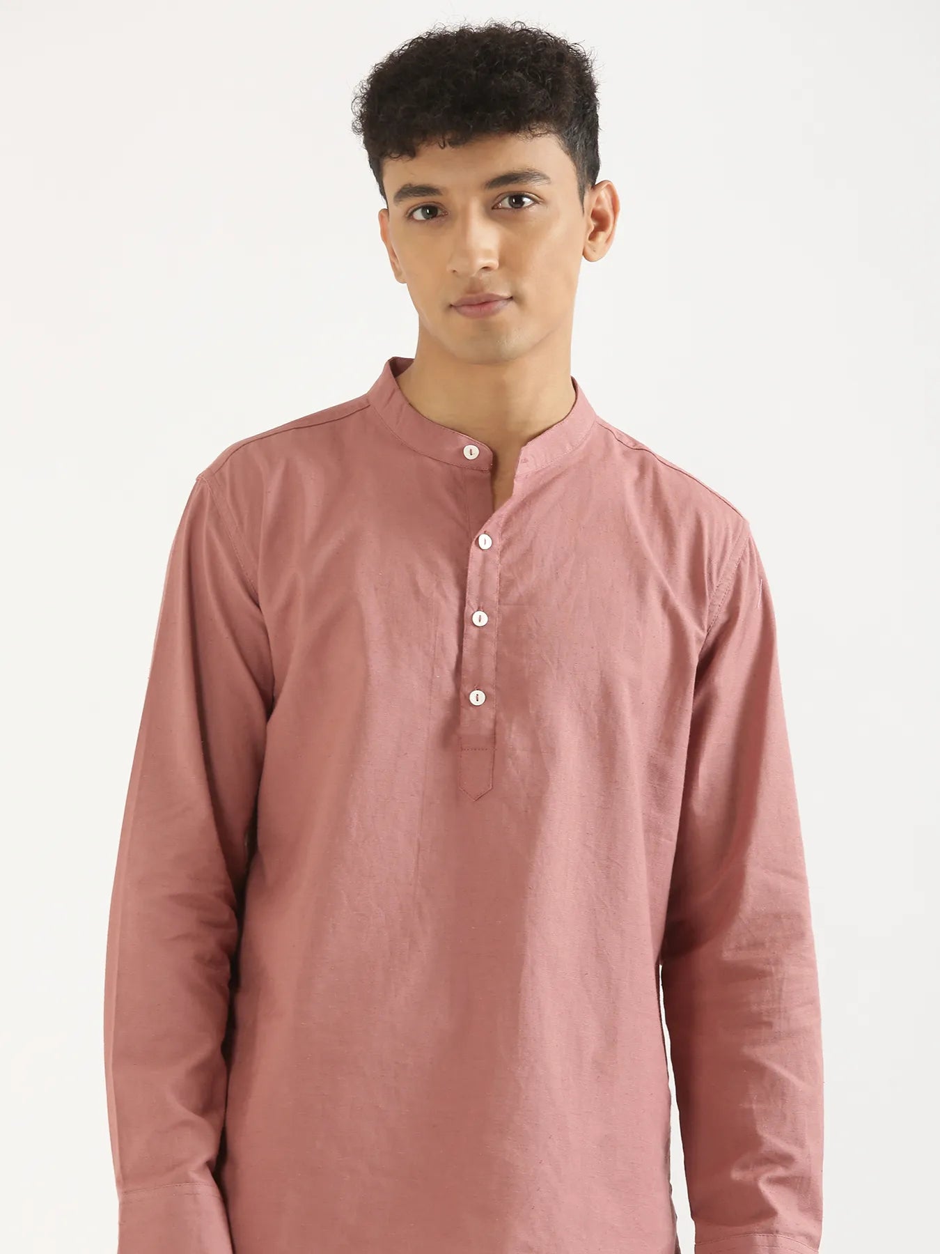 Men Rose Taupe Airy Linen Short Kurta