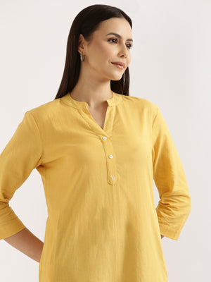 Women Yellow Airy Linen Long Kurta