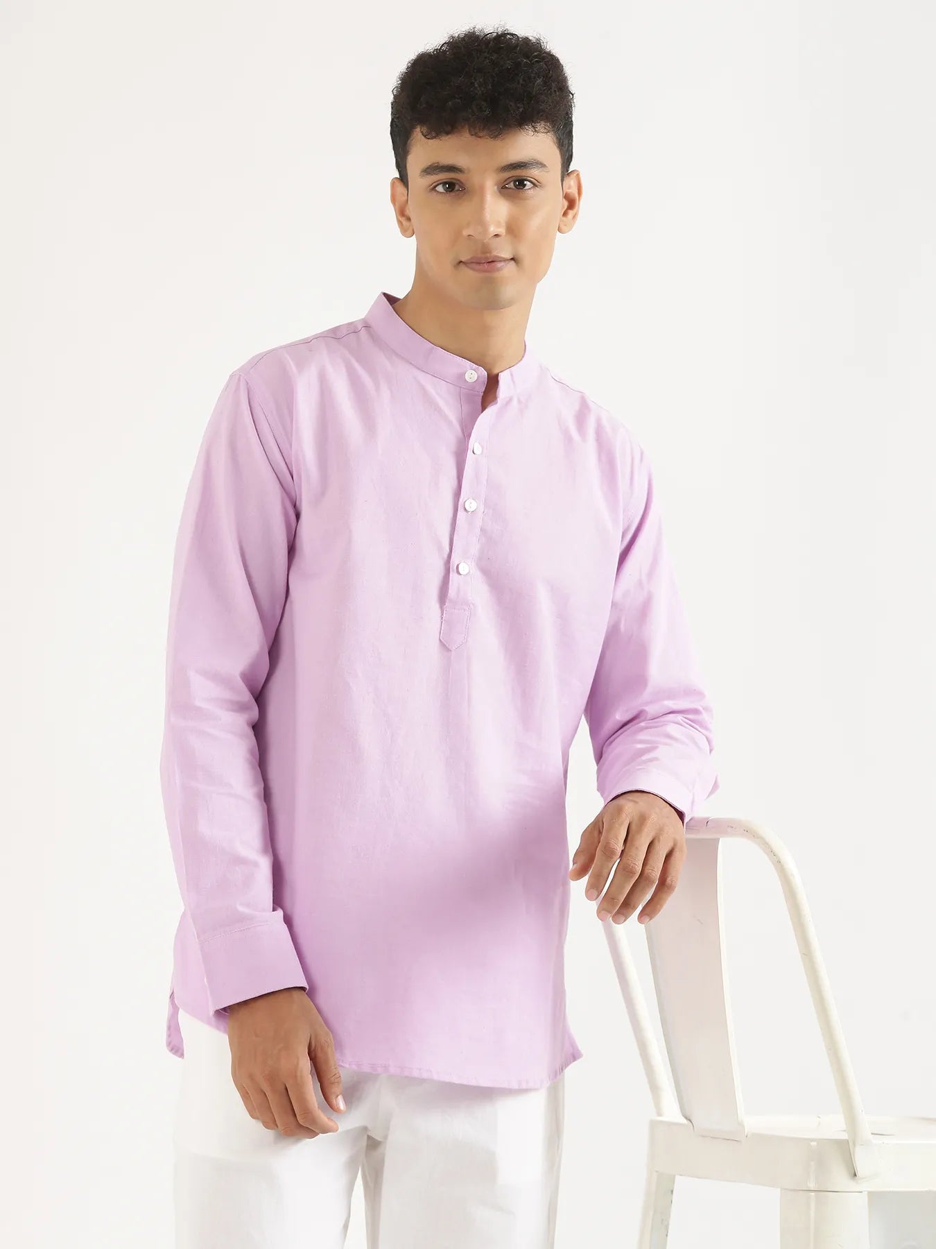 Men Lilac Airy Linen Short Kurta