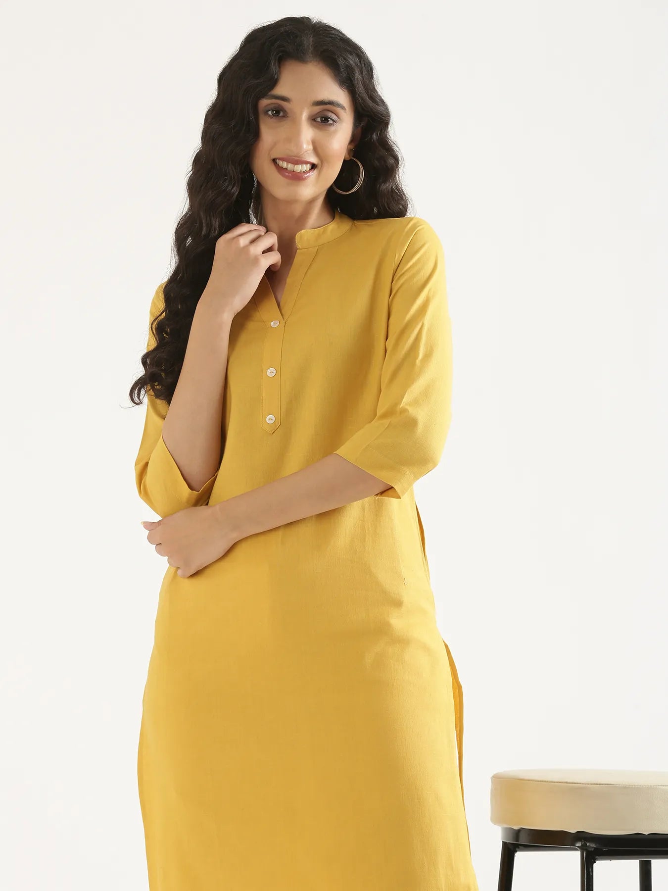 Women Yellow Airy Linen Long Kurta