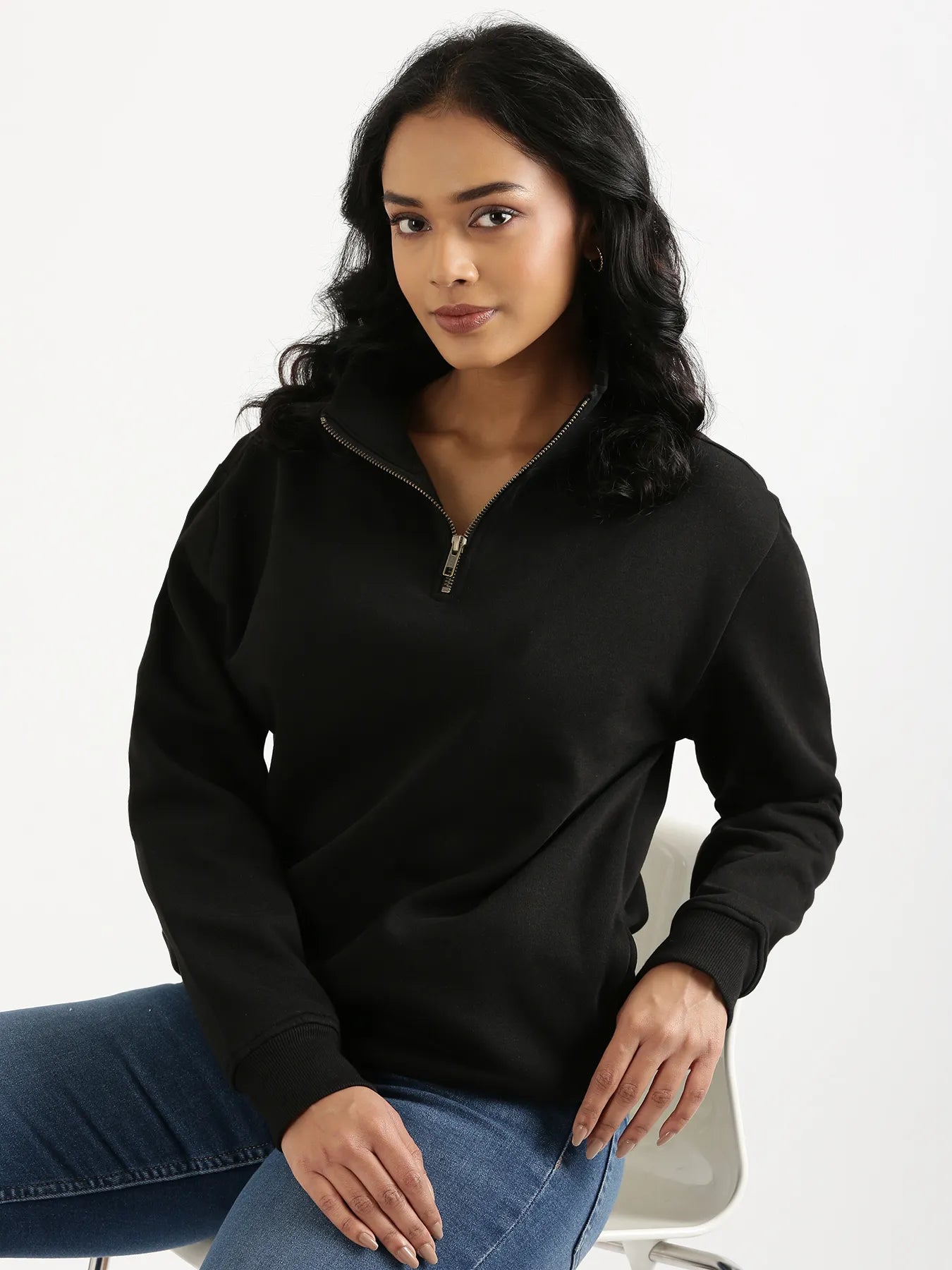 Unisex Black Zip Neck Sweatshirt