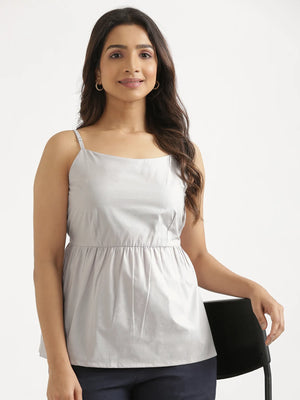 Women Light Grey Better Cotton Peplum Top