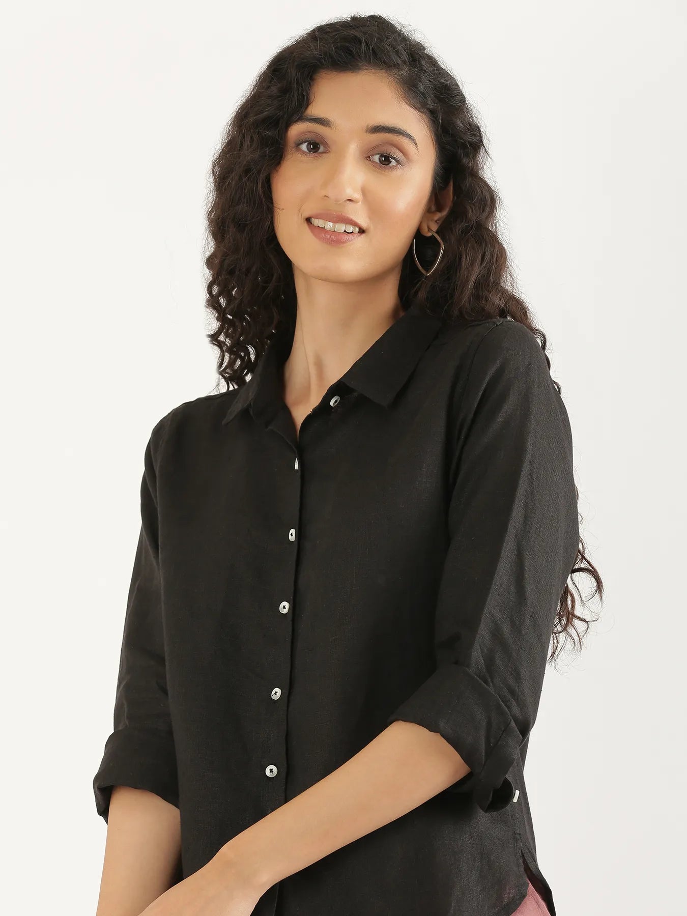 Women Black Pure Linen Shirt — free download