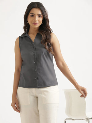 Women Dark Grey Better Cotton Sleeveless Shirt