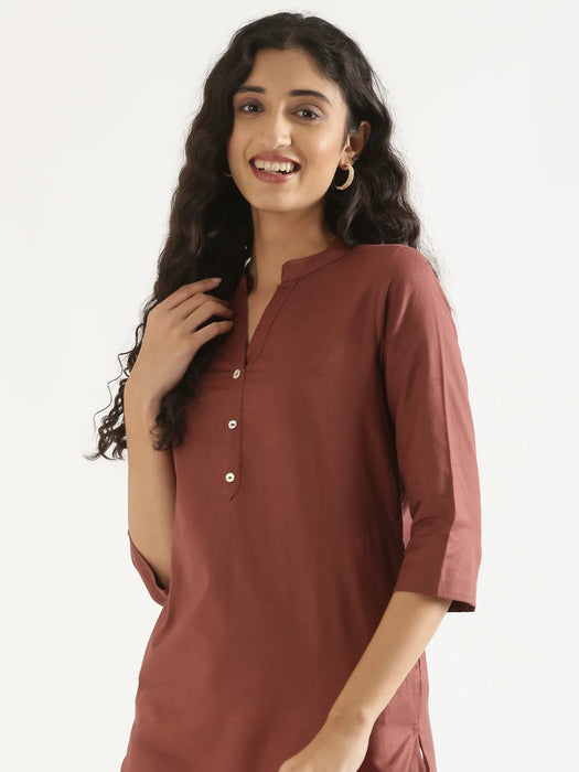 Women Rose Taupe Airy Linen Long Kurta