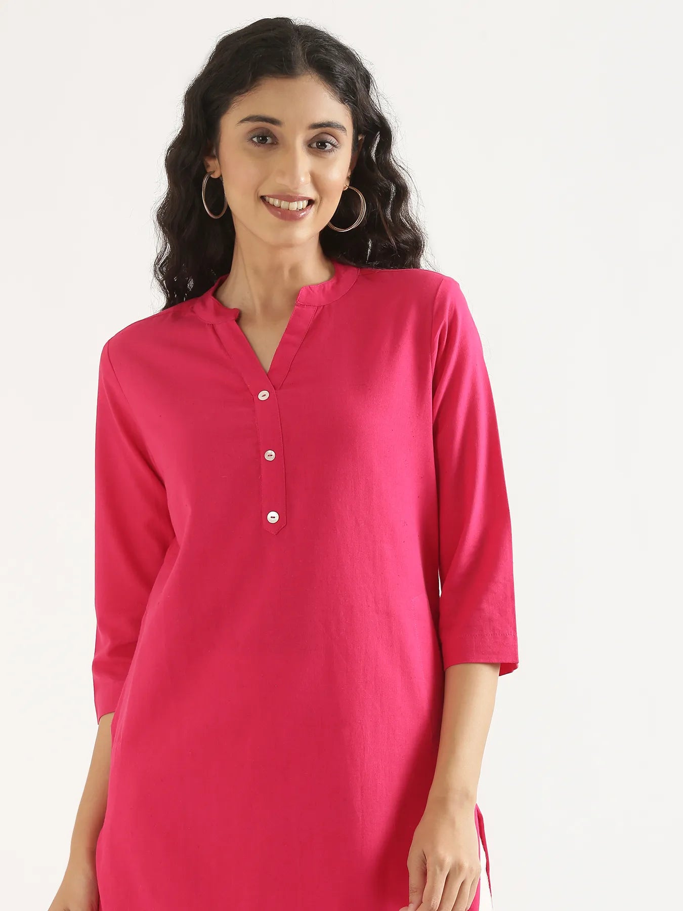 Women Hot Pink Airy Linen Long Kurta