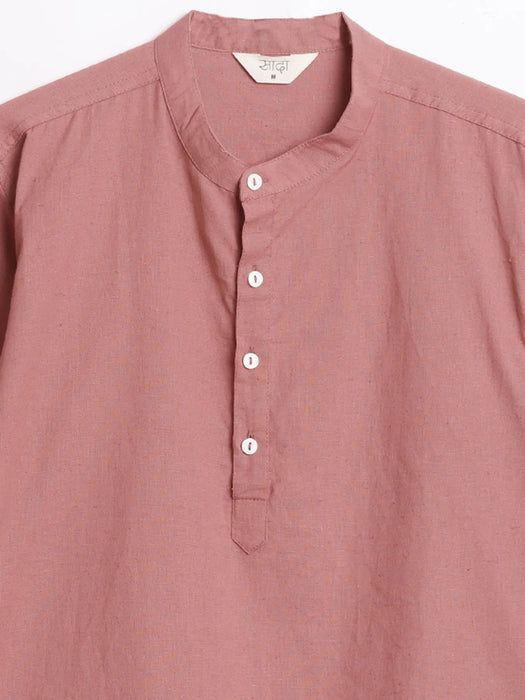 Men Rose Taupe Airy Linen Short Kurta