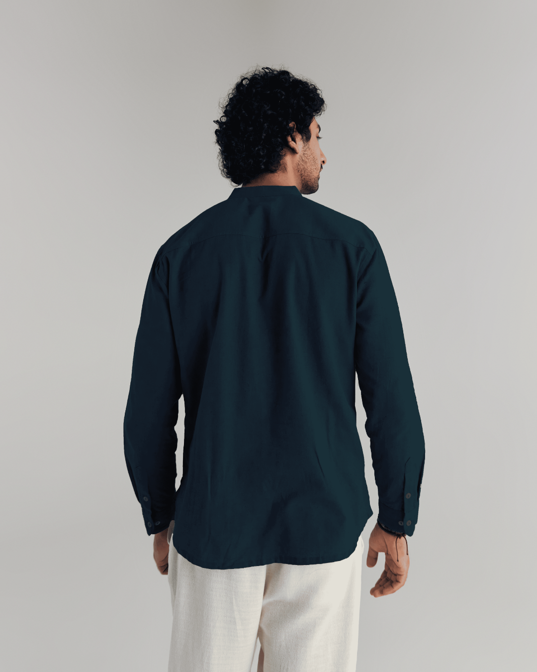 Men Navy Blue Airy Linen Short Kurta