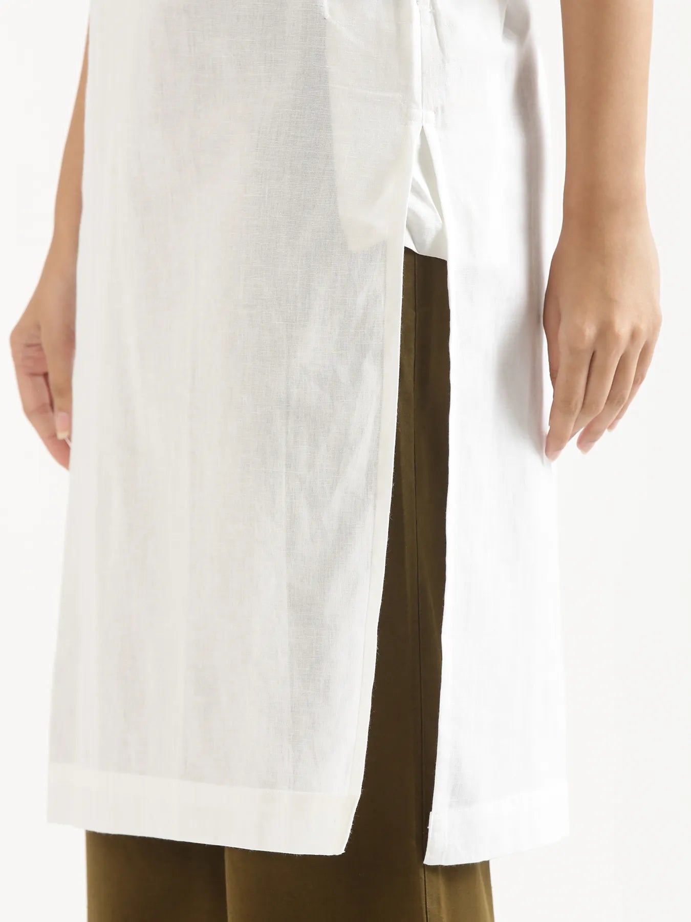 Women White Airy Linen Long Kurta