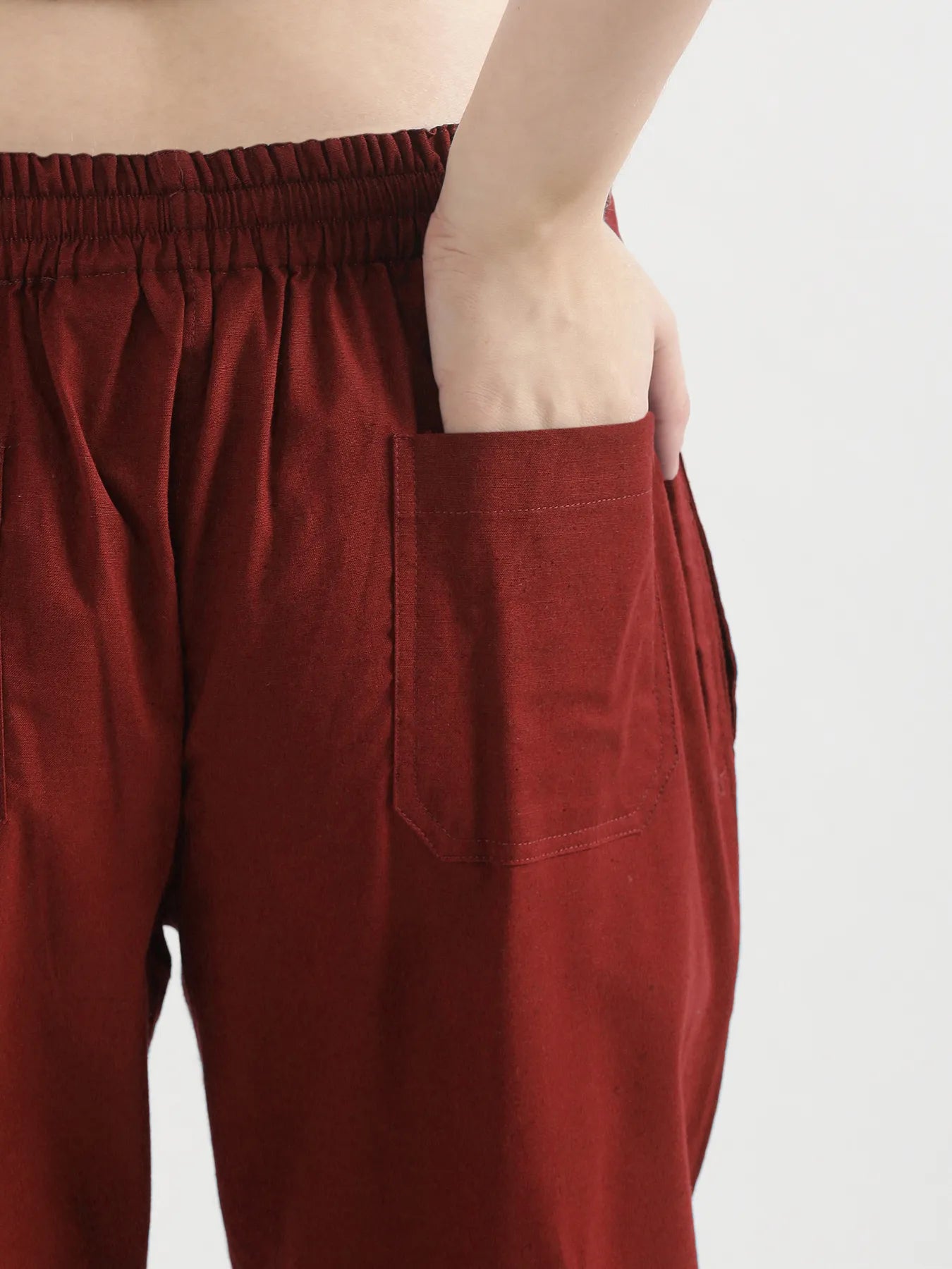 Women Maroon Airy Linen Straight Pant