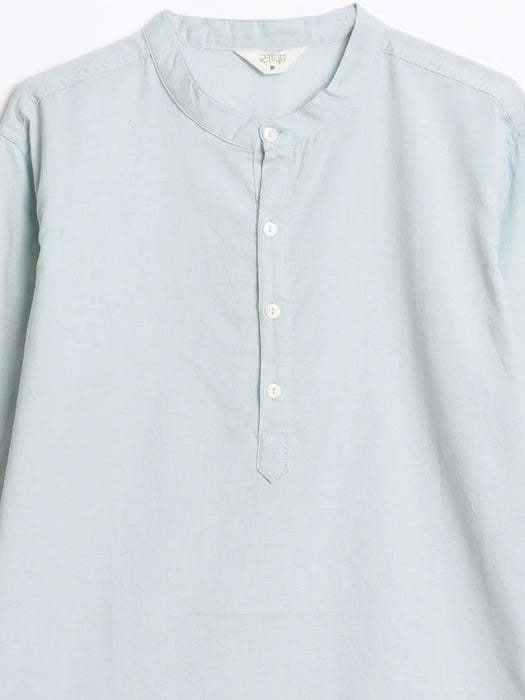 Men Sky Blue Airy Linen Short Kurta
