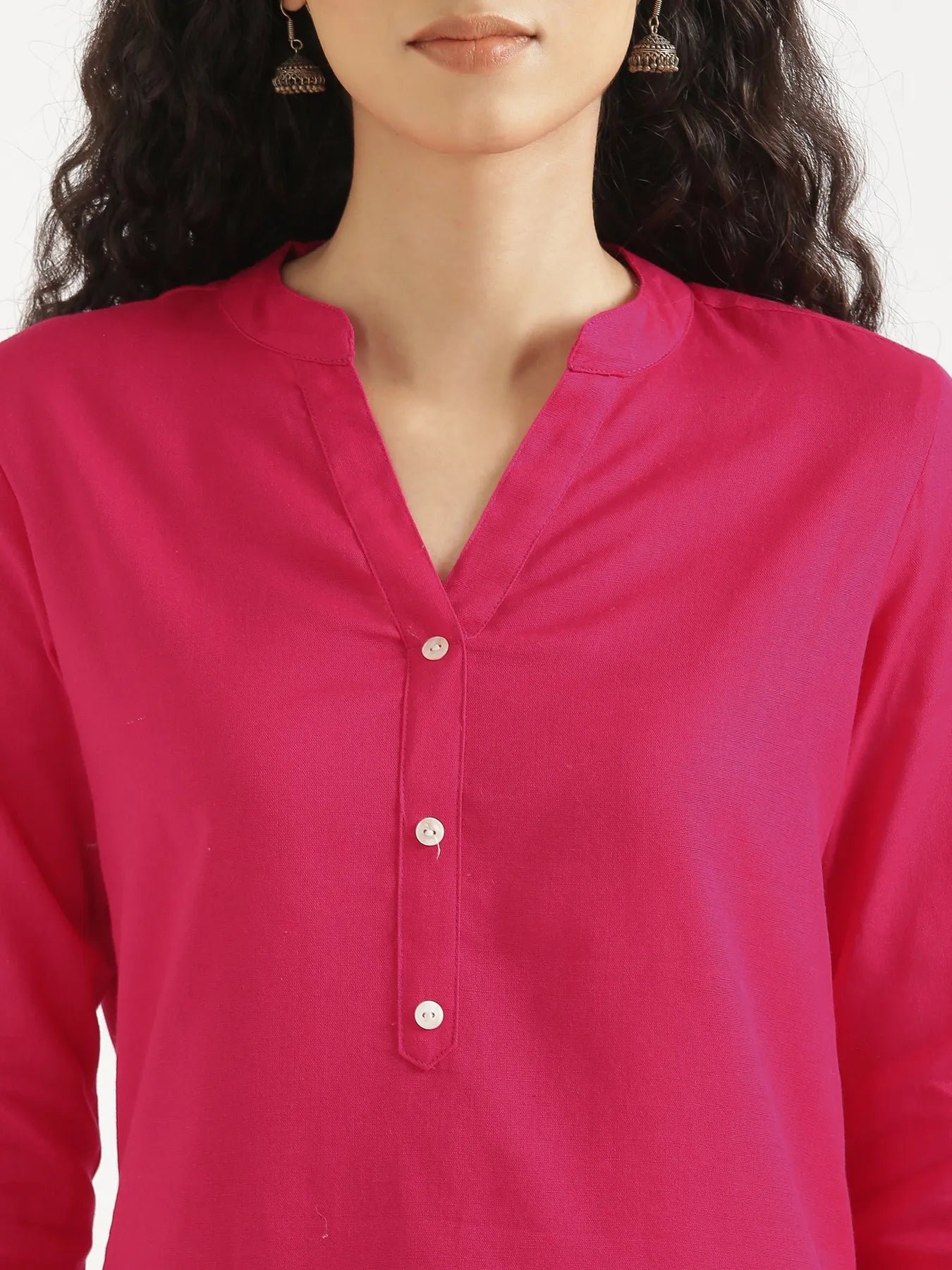 Women Hot Pink Airy Linen Short Kurta
