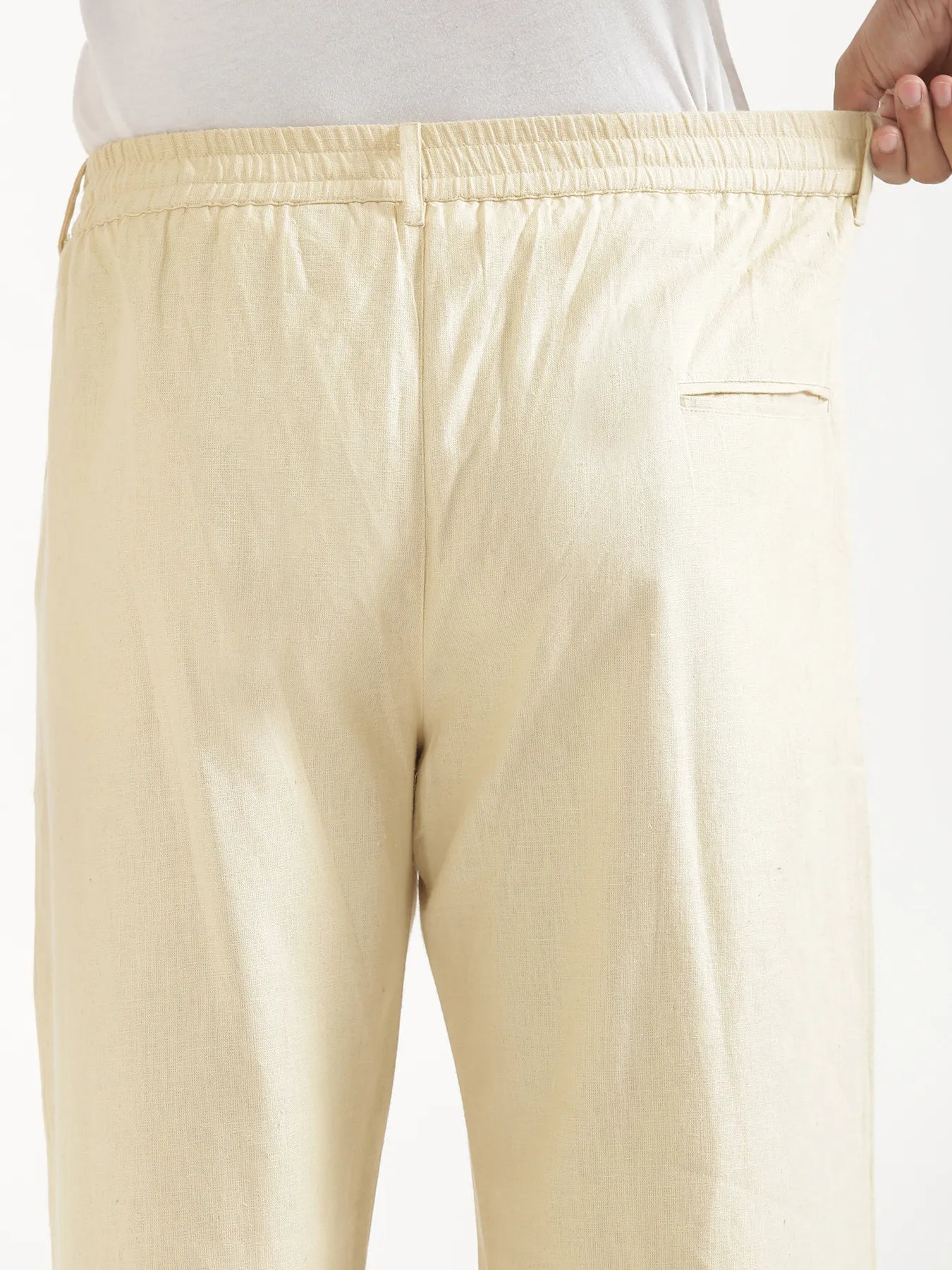 Men Beige Linen Blend Straight Pant
