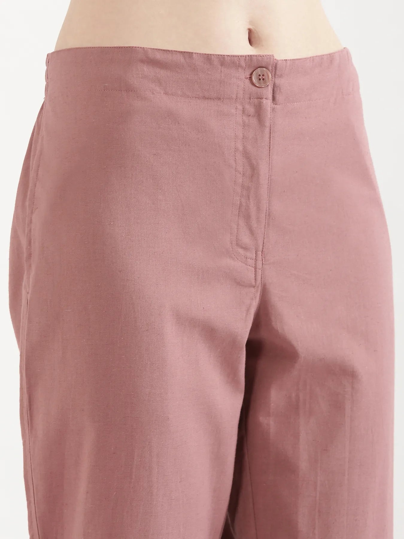 Women Rose Taupe Airy Linen Straight Pant