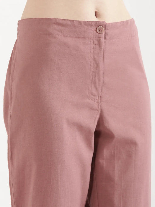 Women Rose Taupe Airy Linen Straight Pants