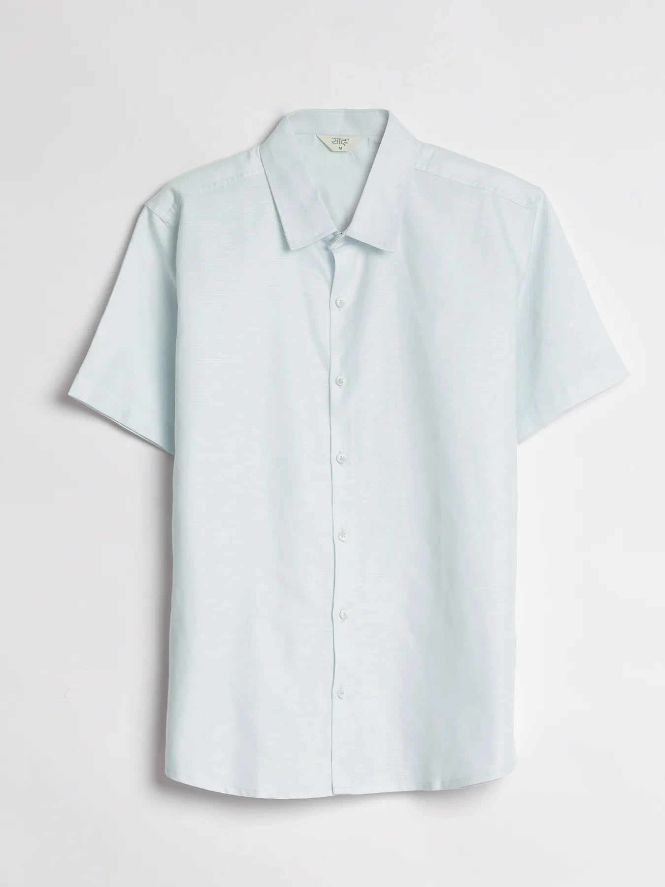 Men Powder Blue Linen Blend Short Sleeve Shirt