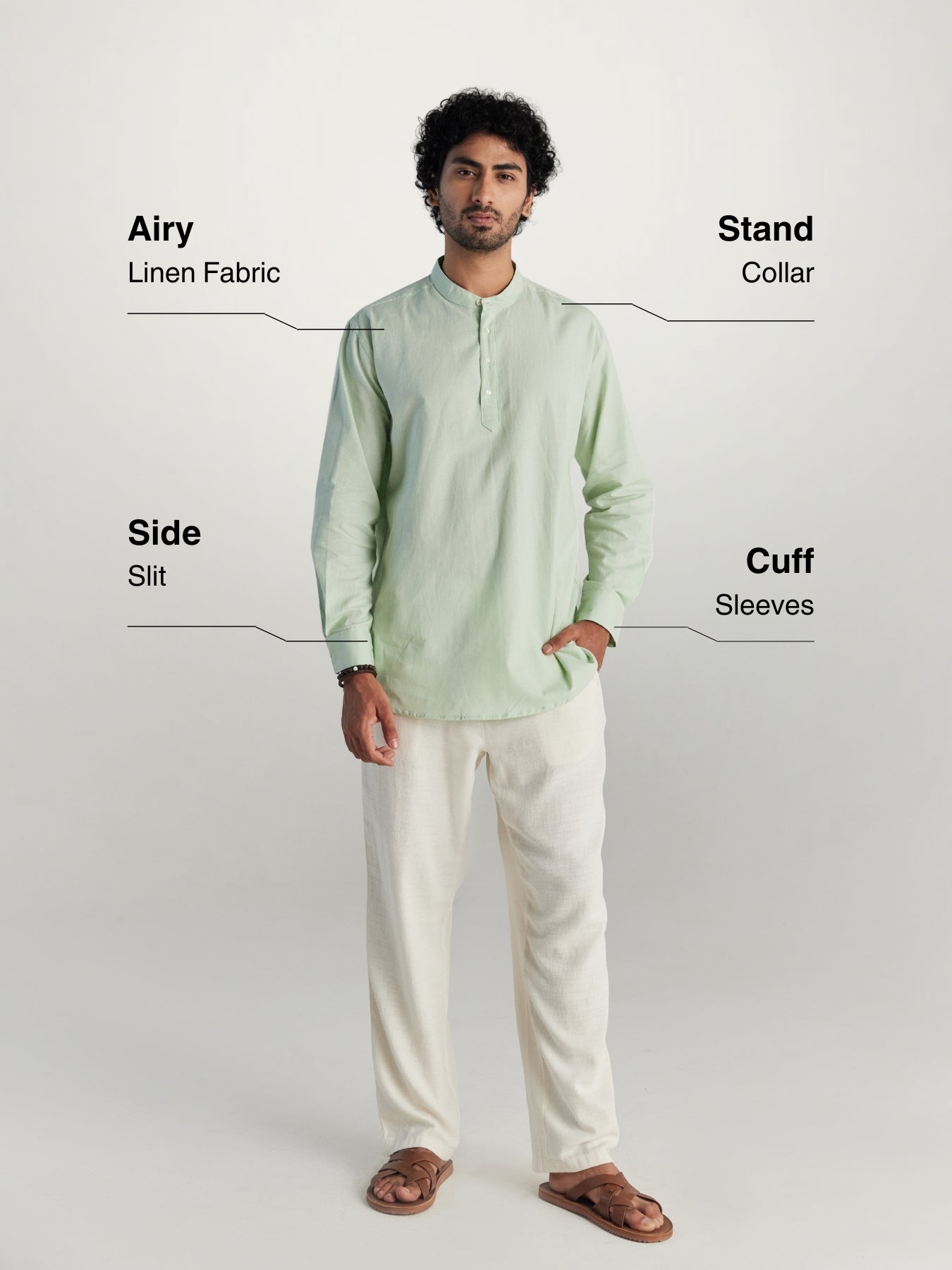 Men Mint Green Airy Linen Short Kurta