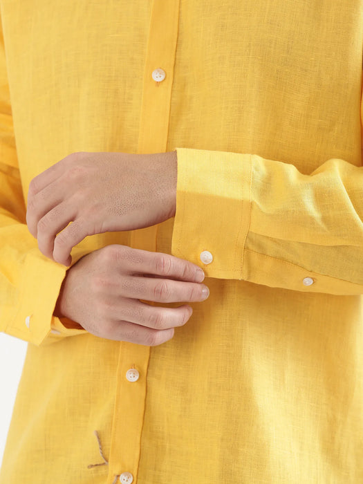 Men Mango Yellow 100% Full Sleeve Linen Shirt