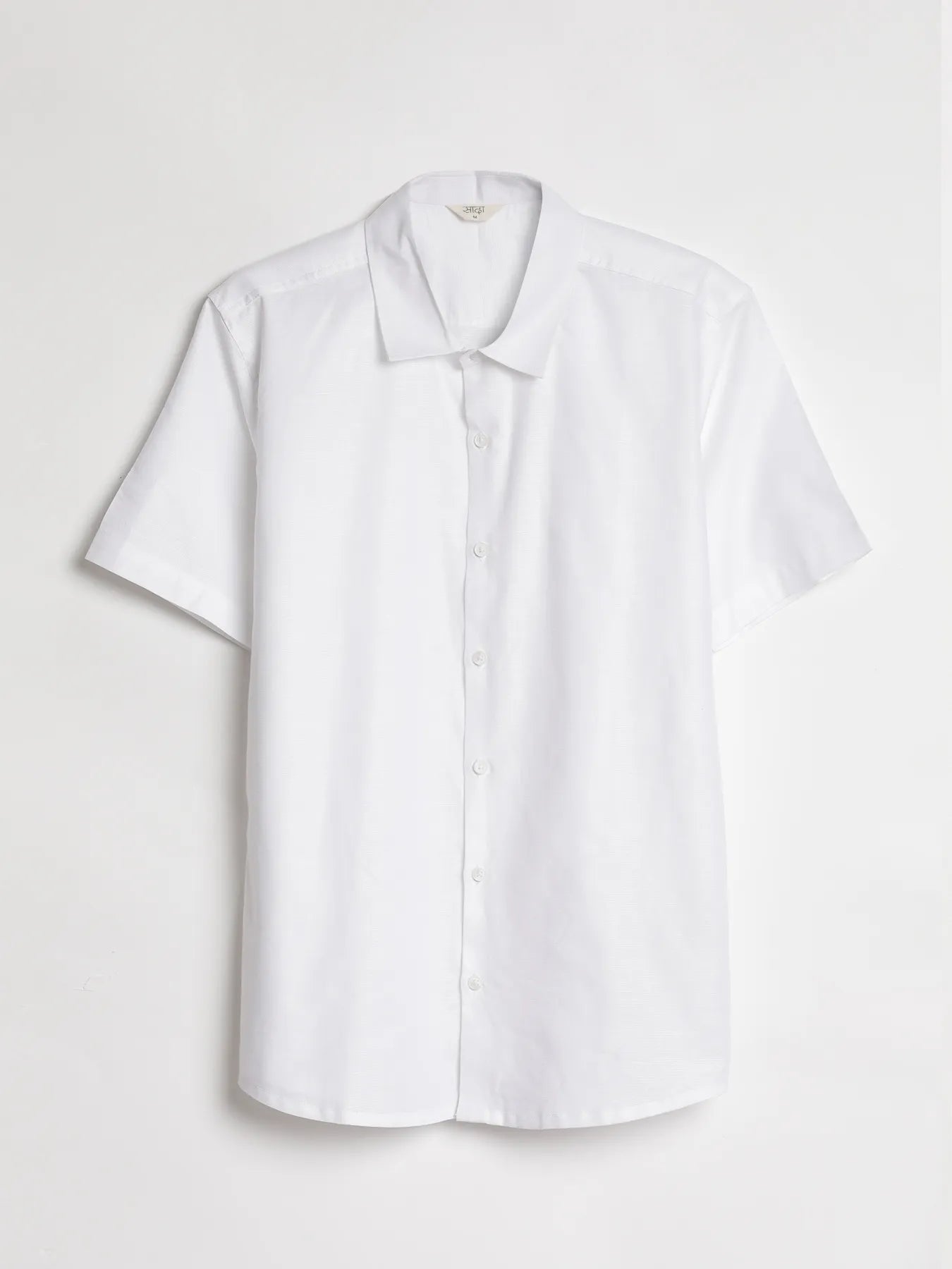 Men White Linen Blend Short Sleeve Shirt