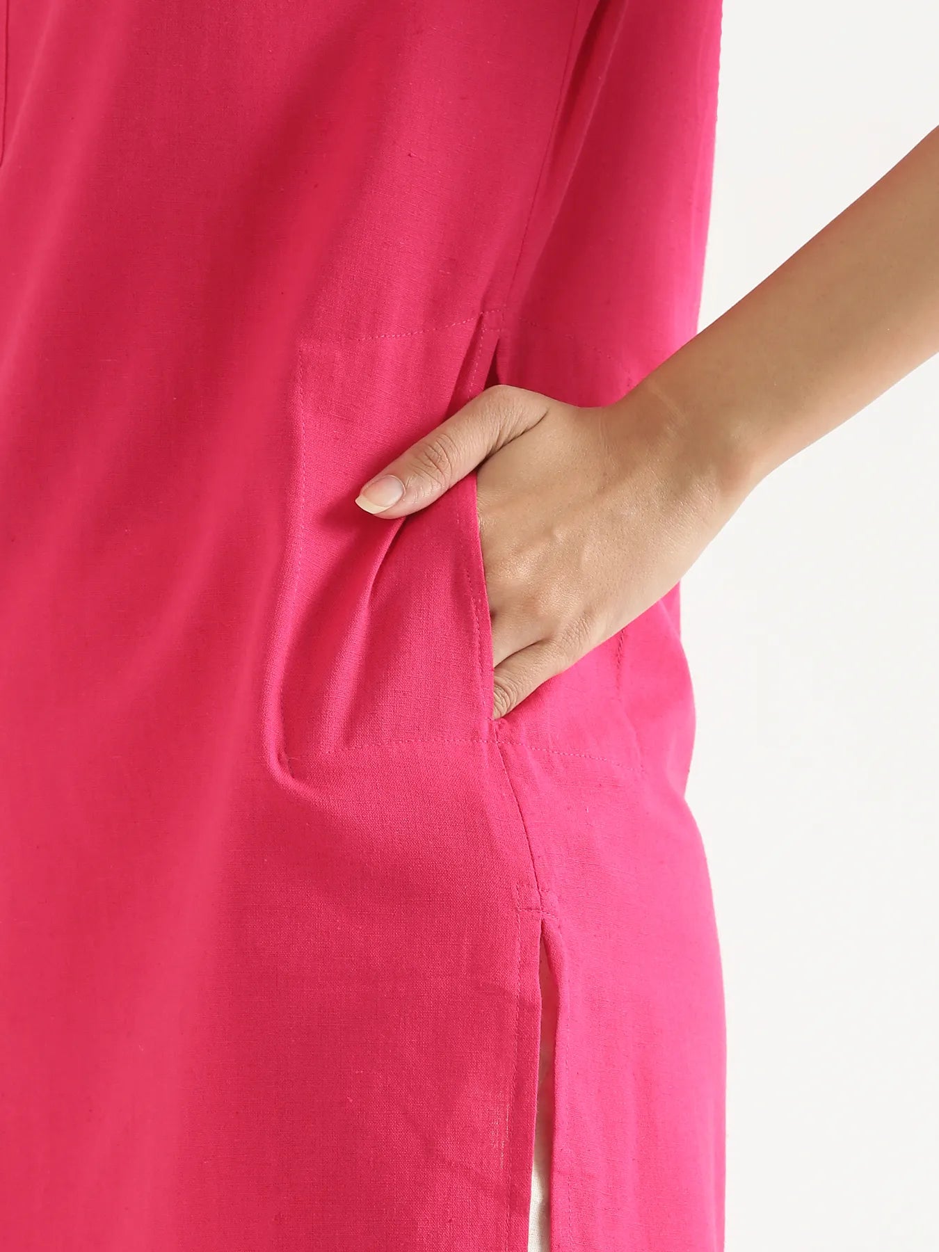 Women Hot Pink Airy Linen Long Kurta