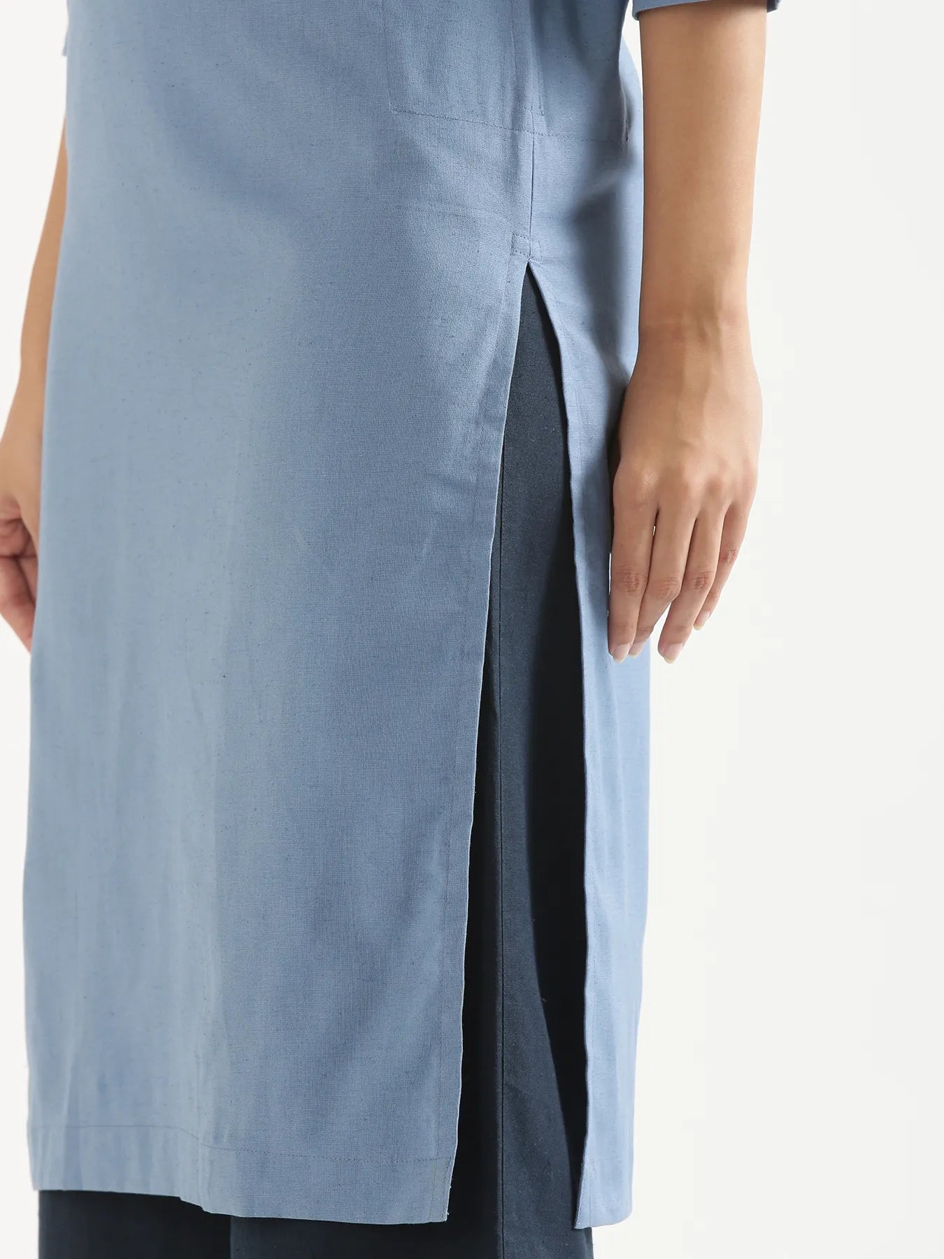 Women English Blue Airy Linen Long Kurta