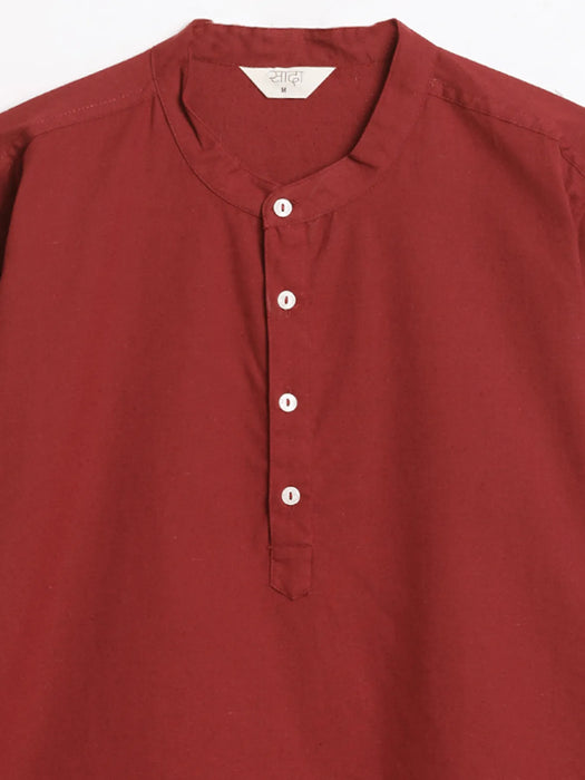 Men Maroon Airy Linen Short Kurta