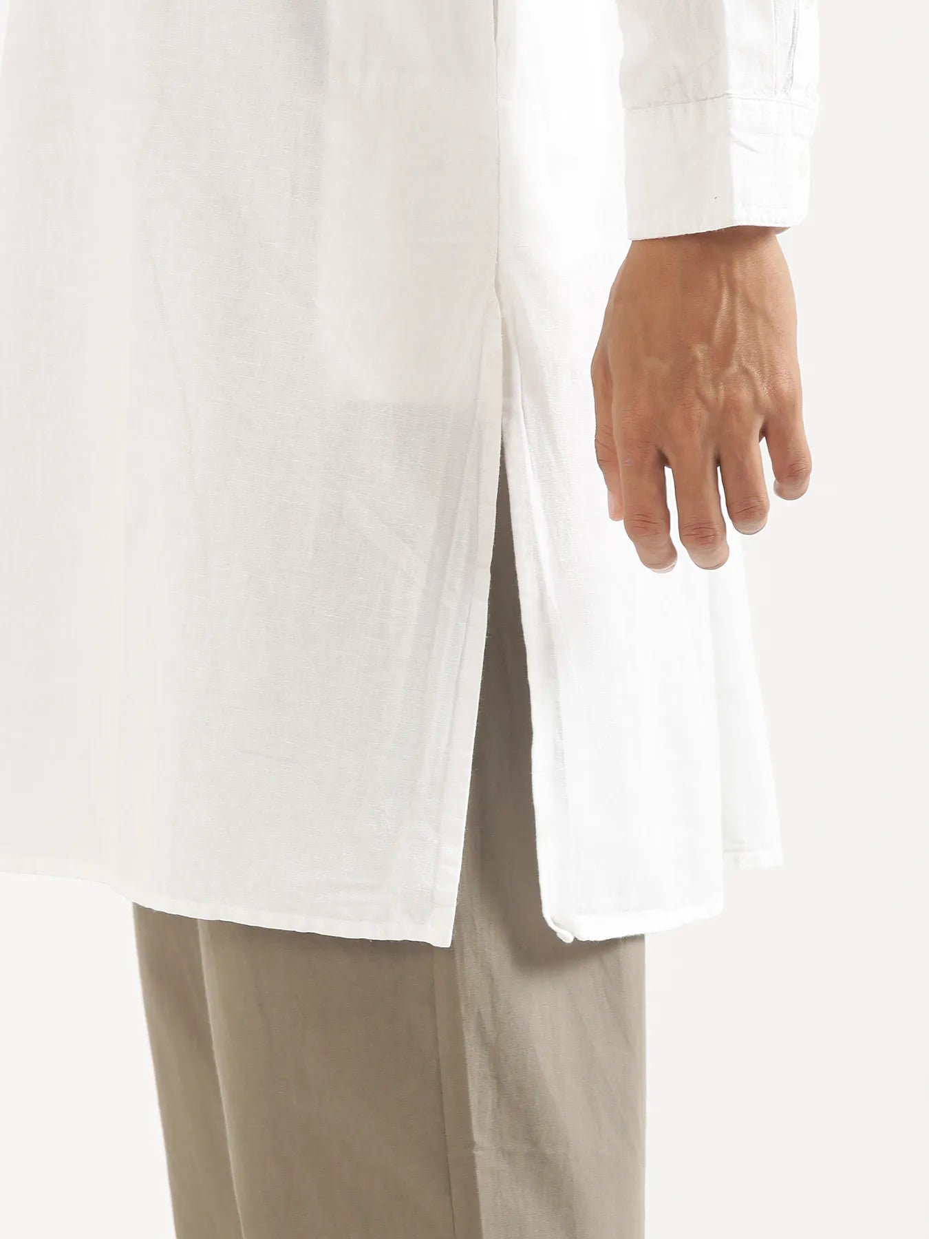 Men White Airy Linen Long Kurta