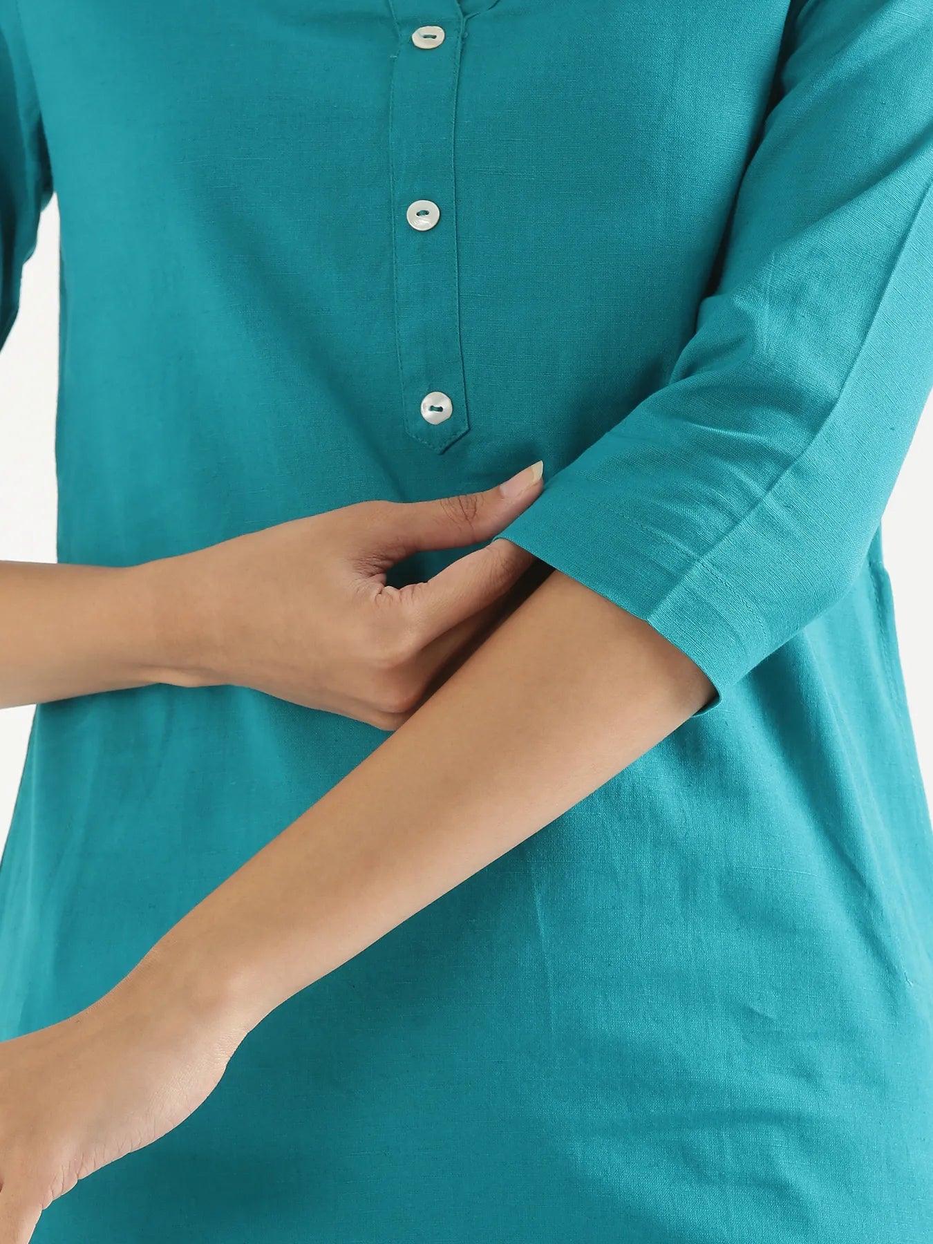 Women Teal Airy Linen Long Kurta