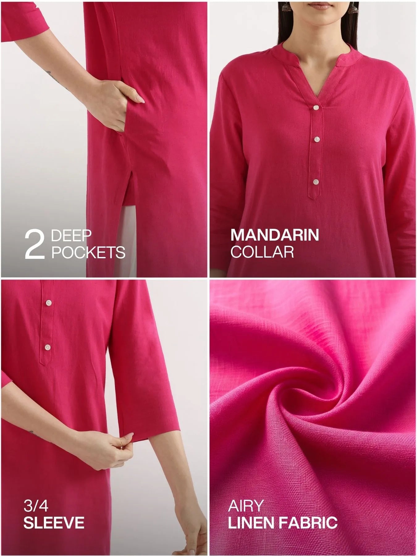 Women Hot Pink Airy Linen Long Kurta
