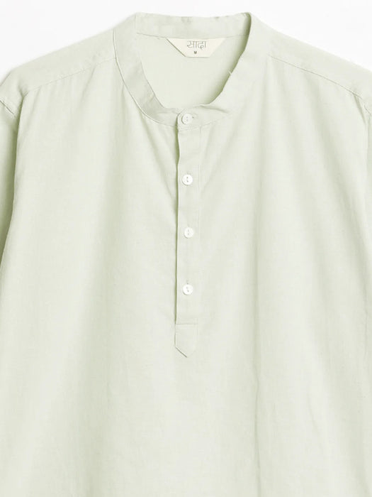 Men Mint Green Airy Linen Short Kurta