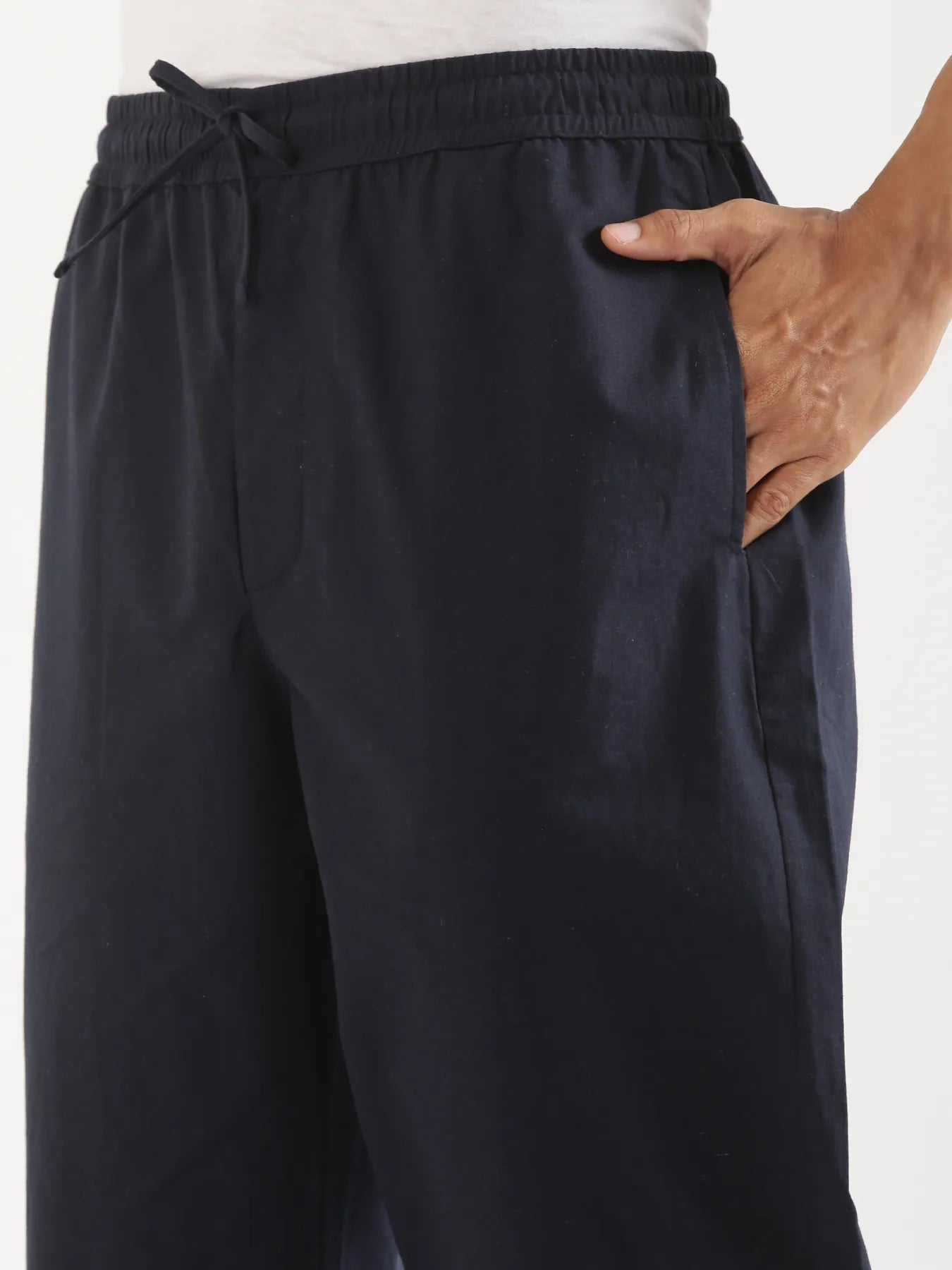Men Navy Blue Cotton Pant