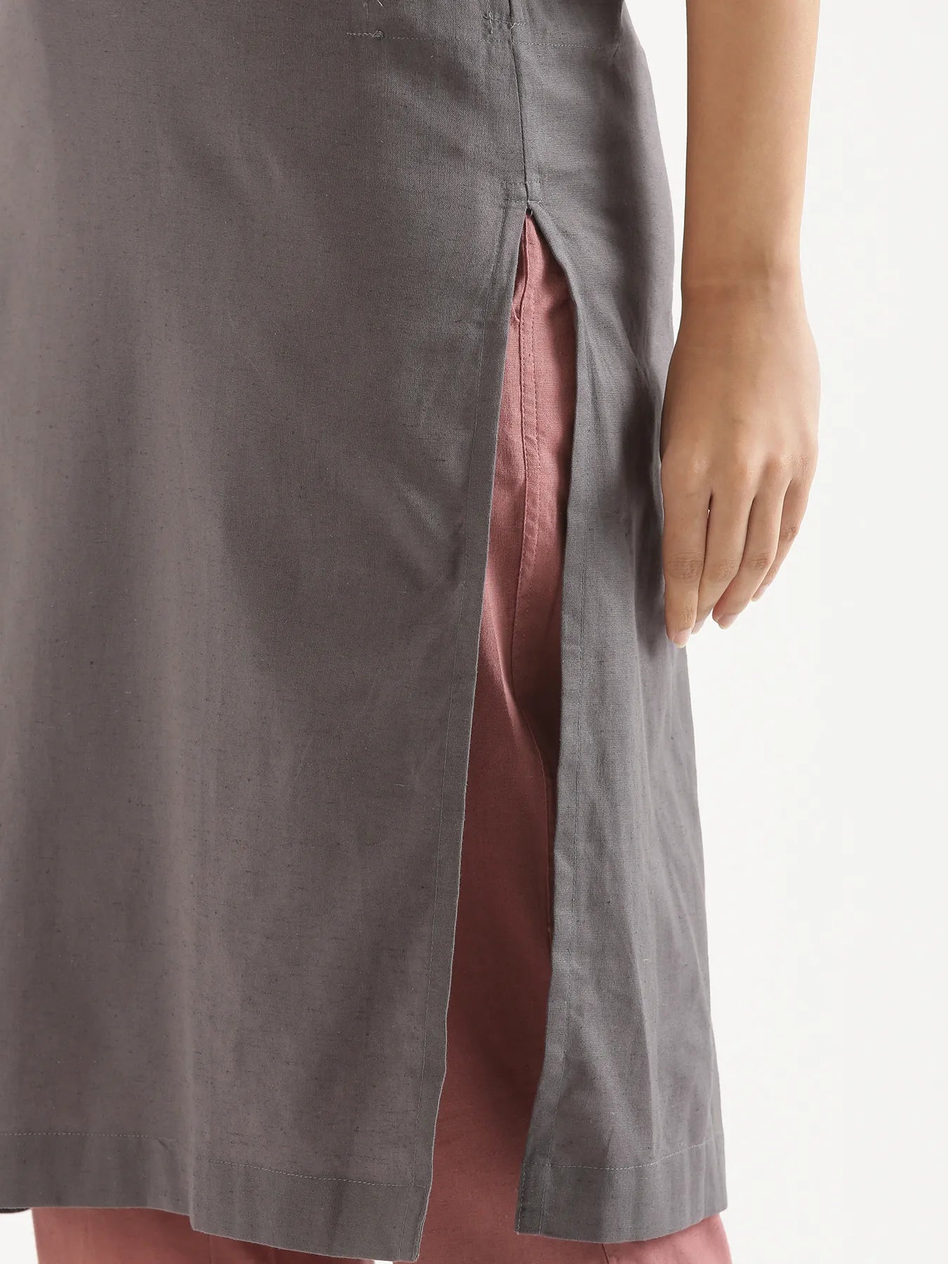Women Slate Grey Airy Linen Long Kurta