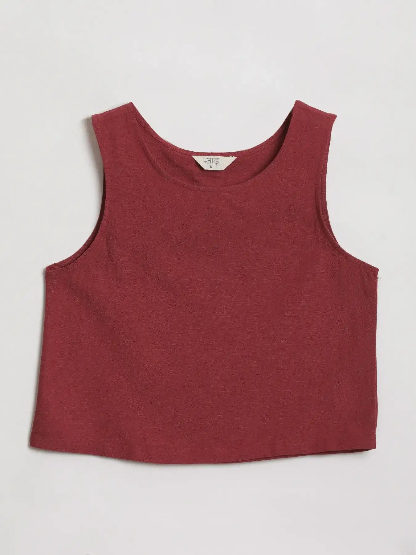 Women Maroon Flowy Linen Crop Top