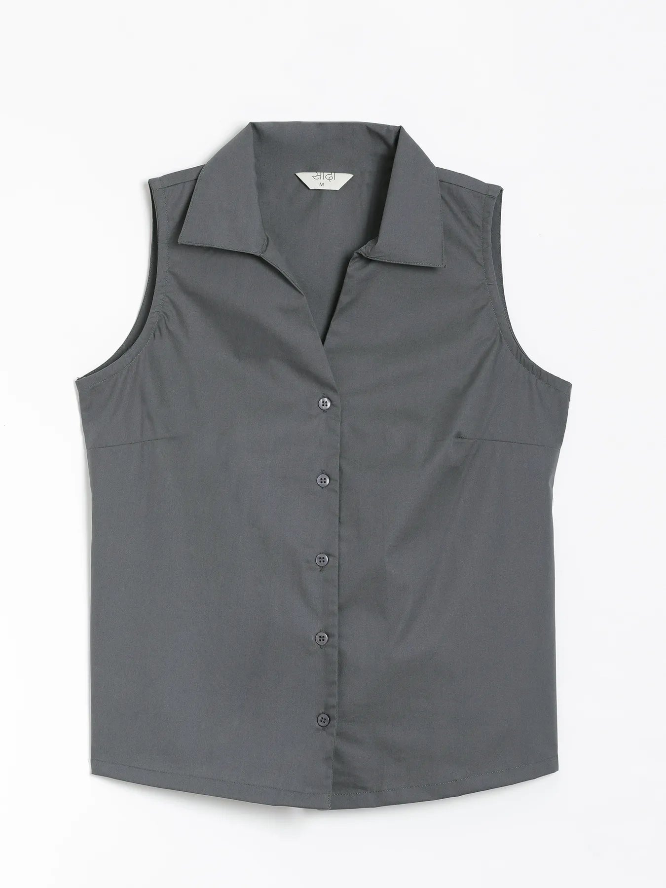 Women Dark Grey Better Cotton Sleeveless Shirt
