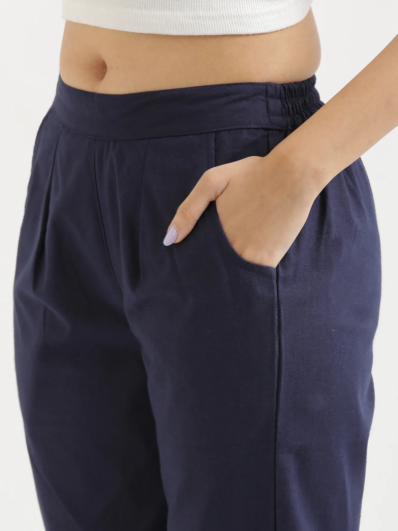 Women Navy Blue Cotton Pant