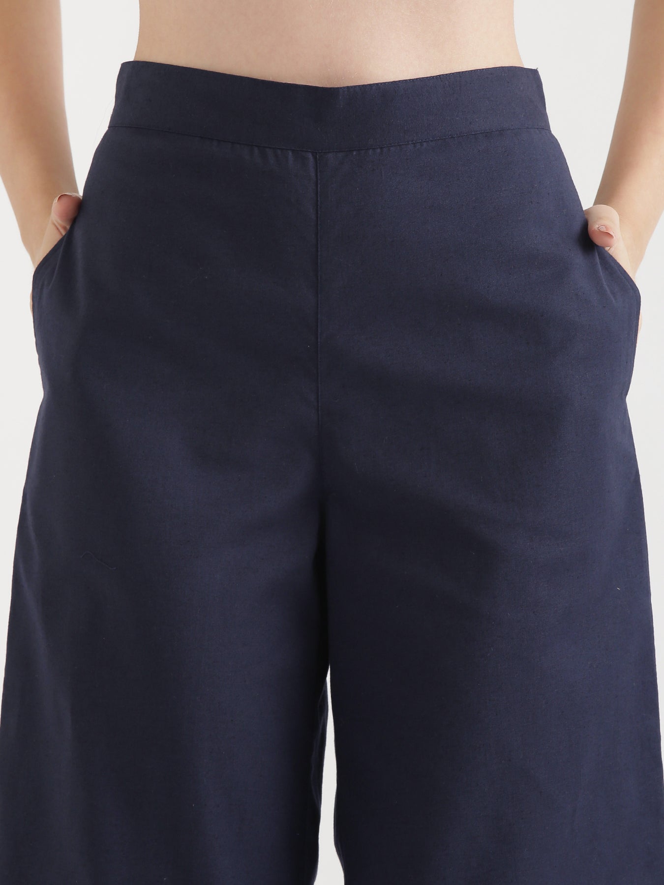Navy Blue Airy Linen Wide Leg Pant